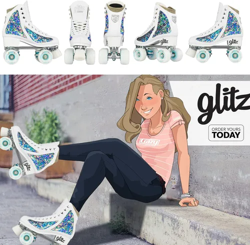 Miniatura 4 de Crazy Skates Glitz - Patines de ruedas para mujeres y niñas – Deslumbrante purpurina brillante patines Quad
