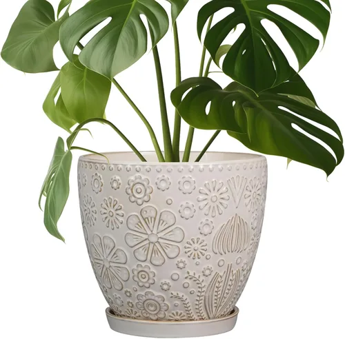 Miniatura 15 de MPotTo Maceta de 6.9 pulgadas con orificio de drenaje y platillo de cerámica para plantas de interior, maceta para orquídeas y suculentas