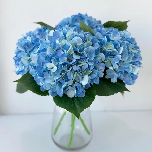 YalzoneMet 4 ramos de hortensias artificiales de seda azul, flores grandes realistas de 20 pulgadas de tallo largo, para el hogar, interior, baby