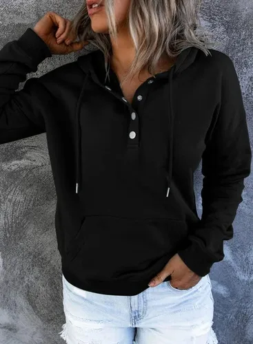 Miniatura 8 de Dokotoo - Sudaderas con capucha para mujer, con cuello de botón y cordón de ajuste, sudaderas casuales de manga larga