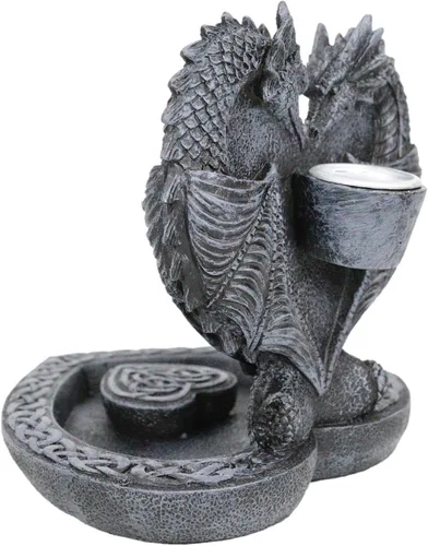Miniatura 5 de Ebros Gift Guardian of Faux Stone Celtic Heart Tomb Altar Romántico Doble Dragón Cono de reflujo Incienso en cascada Humo Piscina Cascada Quemador