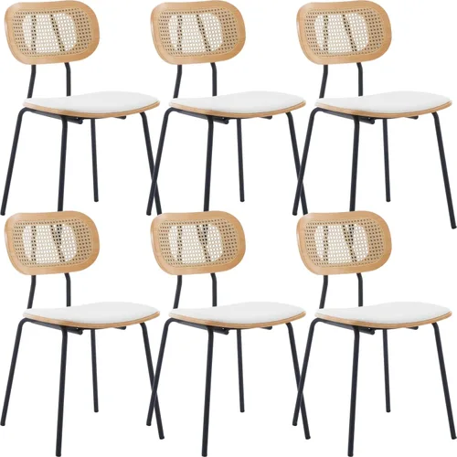 Miniatura 13 de Ya-Home Mid-Century - Juego de 2 sillas de comedor con respaldo de caña de ratán, asiento tapizado de piel sintética, patas de metal negro, sillas