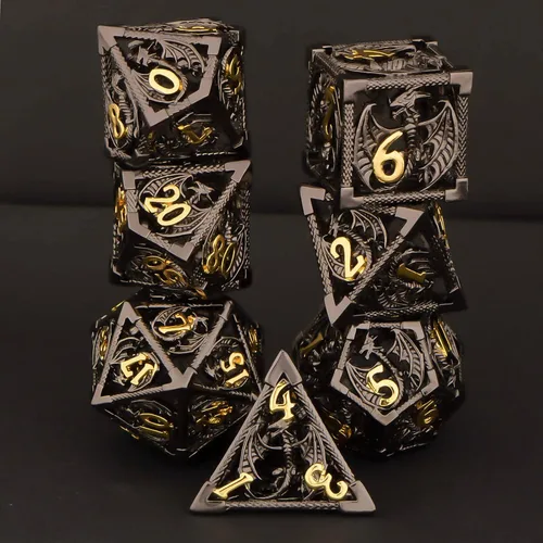 Miniatura 3 de KERWELLSI Juego de dados huecos D&D con caja de regalo, 7 dados de metal poliédrico D y D para juegos de rol, dados de dragón de mazmorra D20 D12