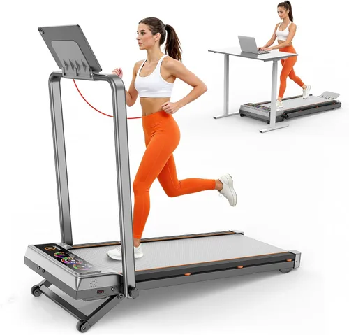 Walking Pad with 15% 12-Level Auto Incline & Handle Bar, Trisomy Foldable Under Desk Treadmill, 450 LBS Capacity Treadmills for Home Hiking with UI