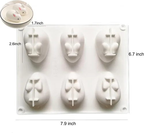 Miniatura 4 de Molde de chocolate de conejo de Pascua 3D, molde de silicona para hornear conejo para hornear, postre francés, fondant, mousse, pastel, pudín