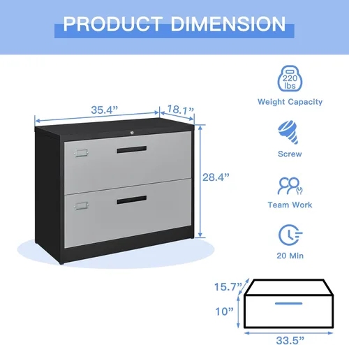 Miniatura 3 de Yizosh Archivador de 2 cajones con cerradura, gabinete de almacenamiento de archivos de oficina con bloqueo de metal con cajones, organizador