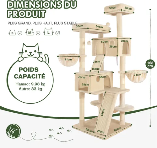 Miniatura 7 de MUTICOR Torre para Gatos Grande de Múltiples Niveles de 66 Pulgadas para Felinos Grandes de Interior/Perchas de Felpa Acogedoras/Condominio/Postes