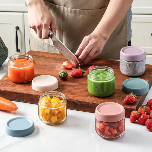Miniatura 5 de NETANY Paquete de 6 tarros de vidrio de 8 onzas con tapas herméticas, recipientes de avena con tapas, tarros de ensalada Mason de boca ancha