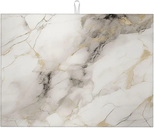 Miniatura 10 de Tapete de secado de platos de mármol blanco dorado para encimera de cocina, absorbente de 16 x 18 pulgadas, placa de microfibra de vidrio
