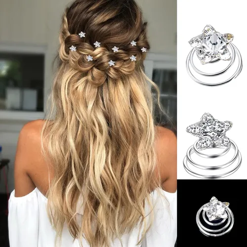 Miniatura 7 de Juego de 60 piezas de gemas con diamantes de imitación giratorios, horquillas para el cabello con diamantes en espiral, perlas y flores, pasadores