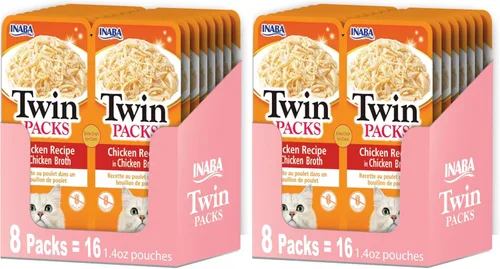 Miniatura 8 de INABA Paquetes Dobles para Gatos, Bolsa de Guarnición/Aderezo, 1.4 Onzas por Porción, 16 Porciones, Receta de Atún y Pollo en Caldo de Atún