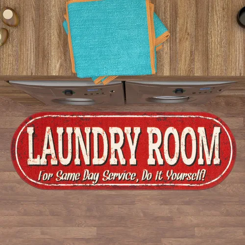 Miniatura 17 de Alfombra lavable a máquina con diseño de texto antideslizante con parte trasera de goma, 2 x 5, para lavandería, para baño, lavadero, 20 x 59