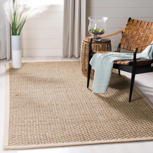 Miniatura 3 de SAFAVIEH Alfombra de área de 5x8 - Colección de fibra natural - Natural y beige, hierba marina, patrón de tejido de canasta con borde (NF114A)