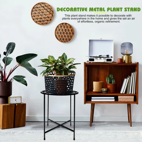 Miniatura 8 de Soporte para plantas para interiores y exteriores, soporte para macetas de 15 pulgadas de alto, soporte redondo de esquina de metal para maceta