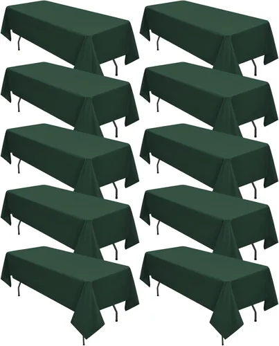 Miniatura 85 de Paquete de 10 manteles de poliéster de 60 x 102 pulgadas, manteles de poliéster beige para mesas rectangulares de 6 pies, resistentes a las manchas