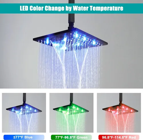 Miniatura 2 de SKOWLL Sistema de ducha de montaje en techo, cabezal de ducha LED de 10 pulgadas con mano, sistema de ducha de baño de lluvia de alta presión, juego