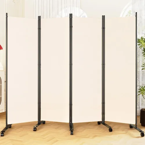 SUNALLY Divisor/separador de habitación de 6 pies con ruedas con candado, pantalla plegable para privacidad de 4 paneles, separador de habitación,