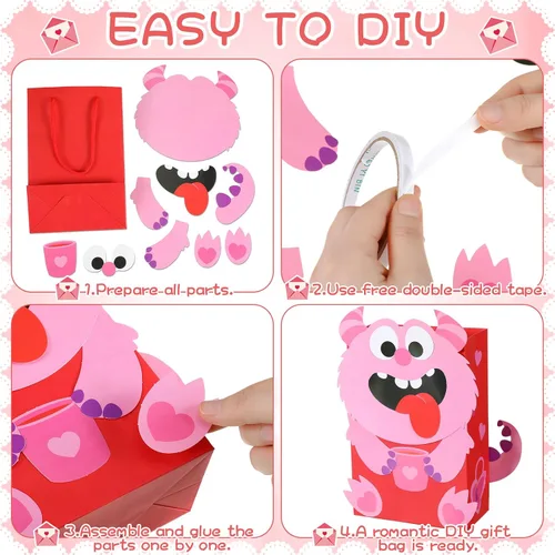 Miniatura 3 de Juego de 18 bolsas divertidas de San Valentín para personas, bonita caja de dulces con asa, bolsa de papel de regalo, manualidades de San Valentín