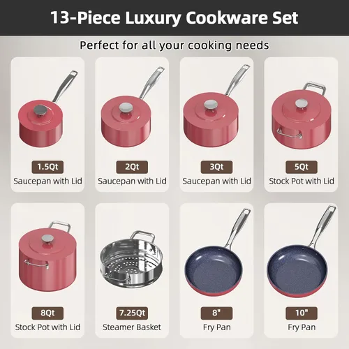 Miniatura 9 de Nuwave Lux - Juego de utensilios de cocina ligeros forjados de 13 piezas, sin PFAS, revestimiento de cerámica saludable G10 Duralon, ultra