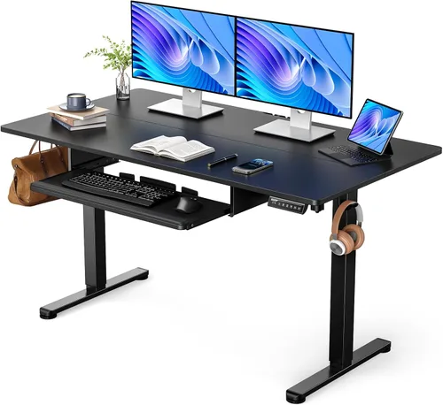 Miniatura 11 de ErGear Escritorio eléctrico de pie con bandeja para teclado, escritorio de altura ajustable de 44 x 24 pulgadas, escritorio de pie para oficina