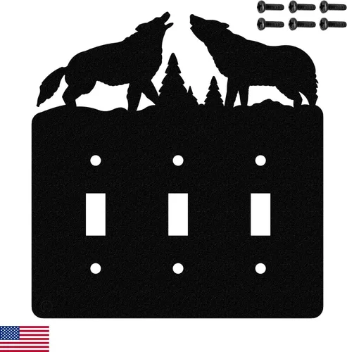 Miniatura 18 de Interruptor de luz de palanca Howling Wolves y placa de pared dúplex individual (palanca individual con potencia, negro) - Fabricado en Estados
