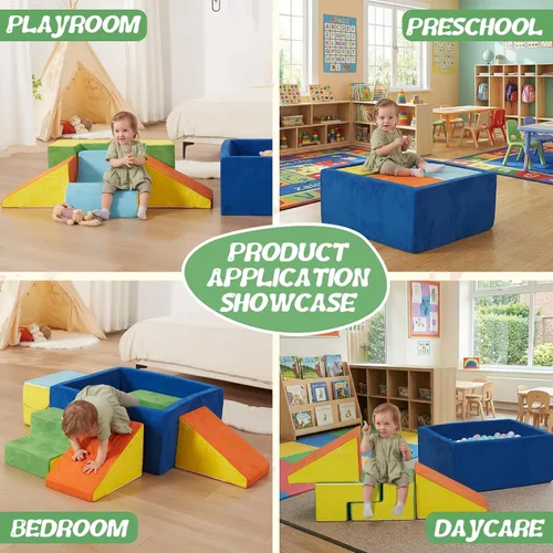 Miniatura 4 de 6 Piezas Bloques de Escalada de Espuma con Piscina de Pelotas, Juego Suave de Escalada para Niños Pequeños, Juguetes de Escalada para Bebés