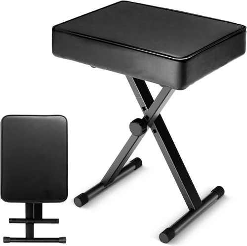 CAHAYA Banco de teclado estilo X de 3.5 pulgadas de grosor, cojín acolchado, banco de piano, altura ajustable, asiento para teclados digitales Negro
