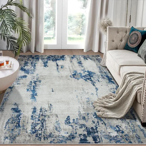 Miniatura 38 de Alfombra lavable de 4 x 6 pies para sala de estar, alfombra grande moderna para comedor y dormitorio, antideslizante, pelo bajo, 4 x 6 pulgadas