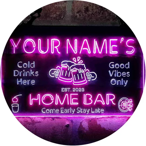 ADVPRO Letrero de neón LED de doble color personalizado con tu nombre para bar casero de cerveza, año de establecimiento, blanco y morado, 16 x 12