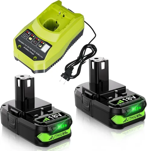 Bonacell Paquete de 2 baterías de repuesto de 18 V 4000 mAh para Ryobi 18 V y cargador para batería Ryobi de 18 voltios ONE+ P108 P107 P104 P105