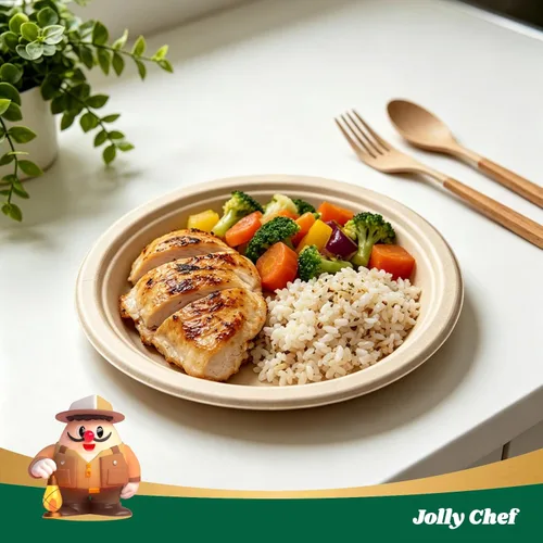Miniatura 4 de JOLLY CHEF Platos compostables resistentes de 10 pulgadas [Paquete de 300] Platos de papel desechables ecológicos hechos de bagazo biodegradables a