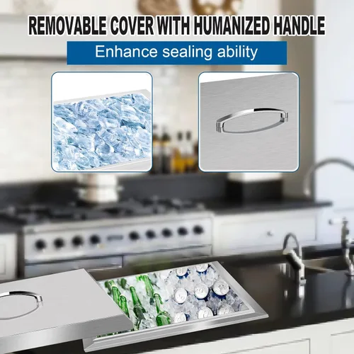 Miniatura 6 de Baúl de hielo con tapa extraíble, 20.5 pulgadas de largo x 20.5 pulgadas de ancho x 13 pulgadas de alto, enfriador de hielo de acero inoxidable