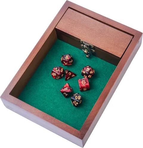 Bandeja rodante de madera para dados D&D con bóveda de almacenamiento de dados | Pestillo de metal asegura la tapa para viajes | Regalo perfecto