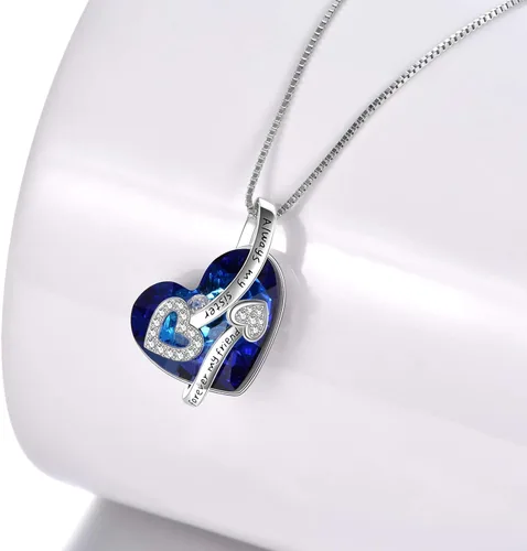 Miniatura 5 de POPLYKE - Collar de plata de ley con diseño de corazón con joyas de cristal para mujeres