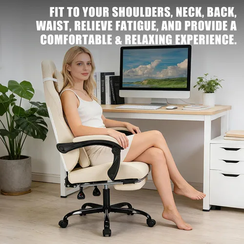 Miniatura 8 de Silla de juegos con reposapiés y soporte lumbar de masaje, silla ergonómica para videojuegos, sillas de videojuegos de oficina con altura y respaldo