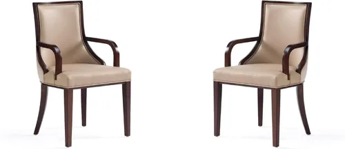 Manhattan Comfort Grand - Sillas de comedor de piel sintética con brazos, asiento acolchado con respaldo de ala, costuras rectangulares finas y