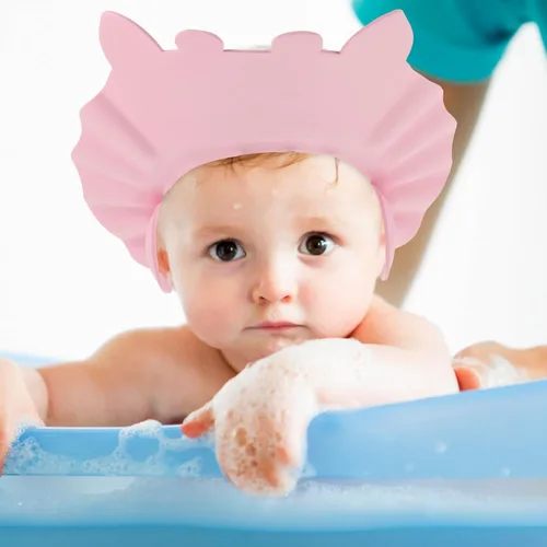 Miniatura 5 de Gorro de ducha para bebé para lavar el cabello, sombrero de champú hipopótamo ajustable para niños pequeños con orejeras, escudo impermeable