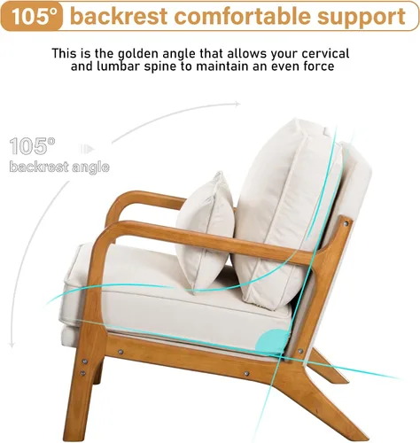Miniatura 6 de Silla decorativa con cojín, moderno sillón tapizado de mediados de siglo, sofá de lectura individual, respaldo alto con tela de lino + marco