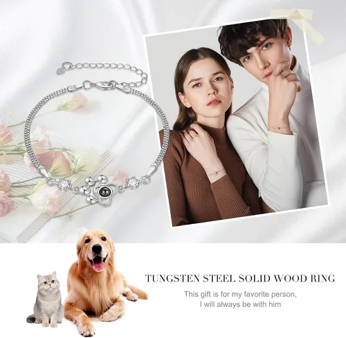 Miniatura 5 de OPALSTOCK Collar personalizado con foto para mascotas, collar de proyección de encanto de foto personalizada, colgante de pata de perro, gato