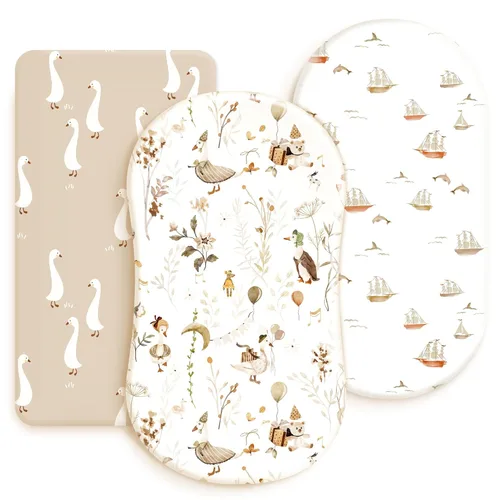 Miniatura 17 de GRSSDER - Juego de 3 sábanas elásticas ultrasuaves para moisés, ajuste universal para colchón rectangular u ovalado de cuna o moisés, diseño
