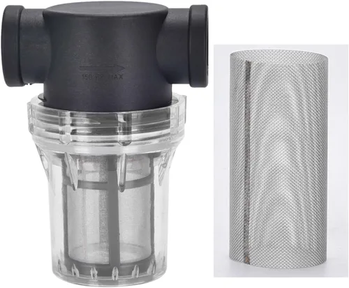 Filtro de agua, filtro de tubo giratorio hembra de 3/4 pulgadas, cubierta de nailon PA66, cuenco de PC, pantalla de acero inoxidable 304 (malla 40 y