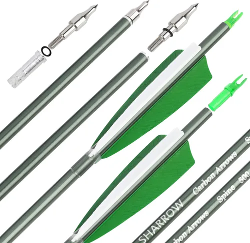 Miniatura 7 de Flechas de carbono de 31 pulgadas, flechas de caza de tiro con arco, 500 espina dorsal con plumas, flechas de práctica para tiro con arco compuesto