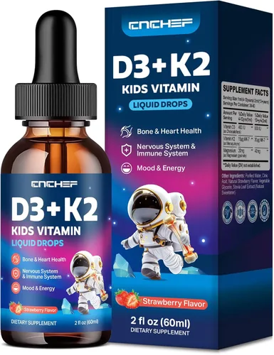 Miniatura 9 de Gotas de vitamina D3 K2 para niños, suplemento líquido con magnesio para absorción de calcio, salud de las articulaciones, dientes y corazón, sin