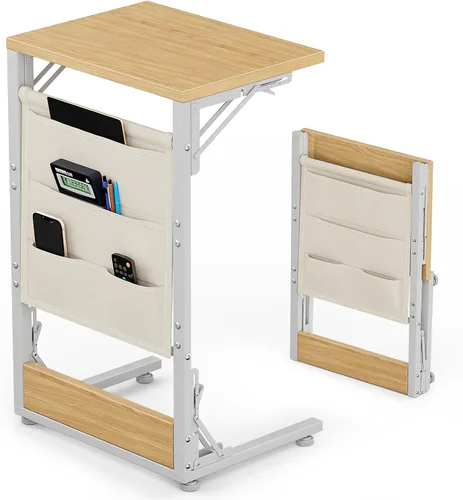 Miniatura 9 de Mesa auxiliar plegable en forma de C, pequeña mesa auxiliar plegable con bolsa de almacenamiento, bandeja de TV portátil para sofá, cama, color negro