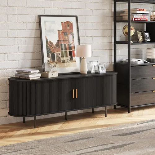Miniatura 2 de Mueble de TV moderno de mediados de siglo de 55 pulgadas con toma de corriente, centro de entretenimiento para televisores de hasta 60 pulgadas