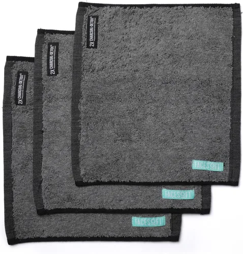FACESOFT Mini Towels Charcoal 2X PRO Detox Multipack - Carbón activado doble - Elimina toxinas e impurezas de la piel - Toalla de ejercicio de