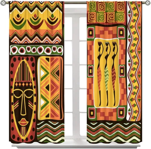 Miniatura 8 de BAEKJIN Cortinas opacas africanas, color blanco y negro, abstracto, geométrico, africano, tribal, escritura, étnico, para hombres, niños