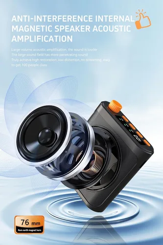 Miniatura 7 de Amplificador de voz inalámbrico portátil con dos micrófonos Lavalier Bluetooth, mini altavoz inalámbrico recargable de megáfono de voz