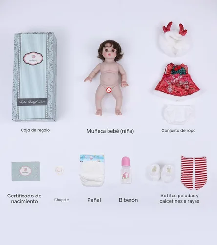 Miniatura 5 de Muñecas de bebé, 18 pulgadas realista Reborn Full Vinyl Baby Doll con pelo rizado marrón, pecas pintadas a mano y acogedor traje rojo para niñas a