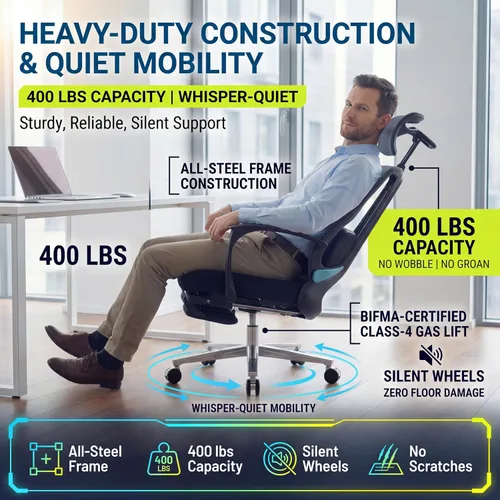 Miniatura 4 de Silla de oficina ergonómica con reposapiés y masajeador lumbar ajustable, respaldo alto, grande y alto, silla de escritorio con reposacabezas 5D